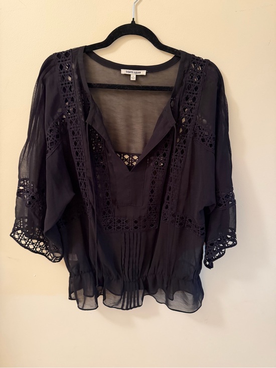 Daniel Rainn Tops - Daniel Rainn Black Lace Trim Sheer Boho Blouse Medium